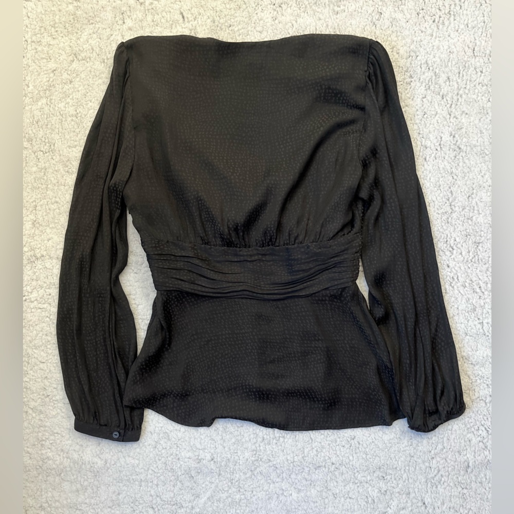 Chelsea Black Polyester Twist Front Long Sleeve V Neck Blouse Size S - Picture 10 of 13
